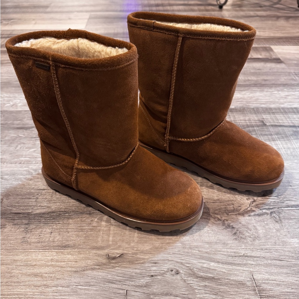 BearPaw Tan and Cream Plush Boots